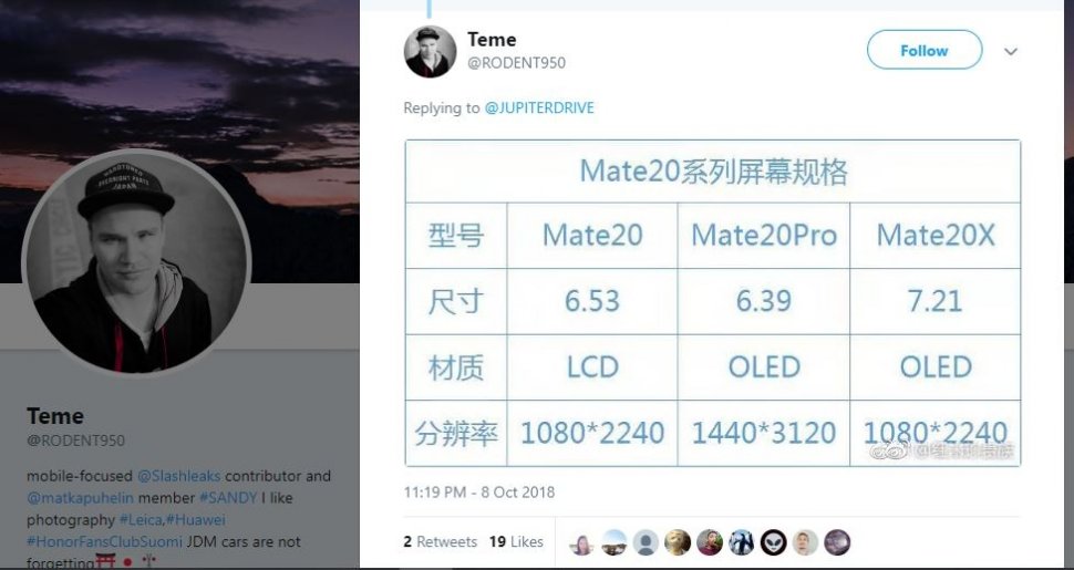 Screenshot bocoran layar Huawei Mate 20 series dari kontributor Slashleaks. (Twitter/  )