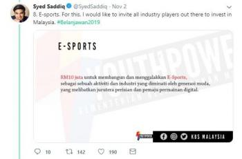 Untuk pengembangan eSports, Malaysia gelontorkan banyak dana. (Twitter/@SyedSaddiq).