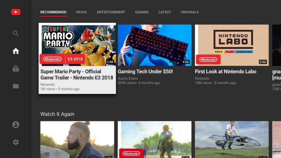 Tampilan YouTube di Nintendo Switch. (Nintendo)