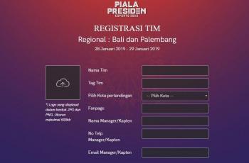 Salah satu form pendaftaran Piala Presiden esport 2019. (IESPL)