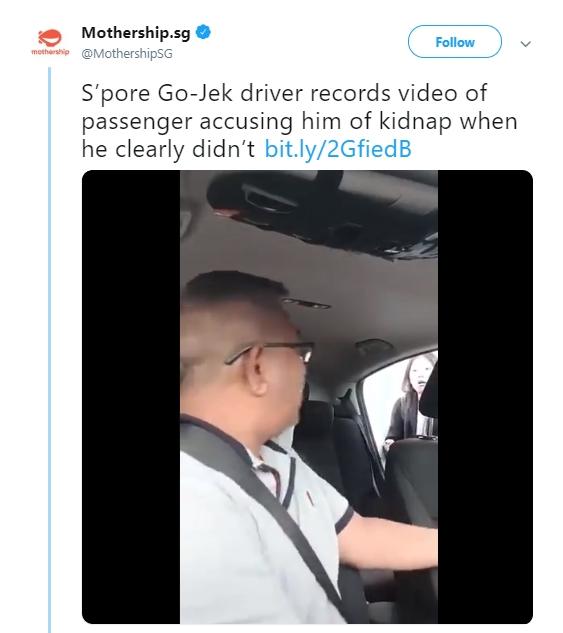 Driver taksi online dituduh menculik customer. (twitter/MothershipSG)