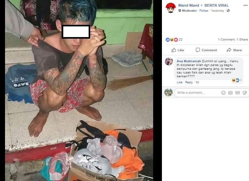 Penampakan maling yang kepergok mencuri celana dalam. (Facebook/ Ntand Ntand)