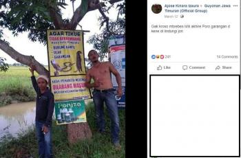 Poster yang menyatakan bahwa pemburu ular dilarang masuk di kecamatan ini. (Facebook/ Ajose Kinara Izaura)