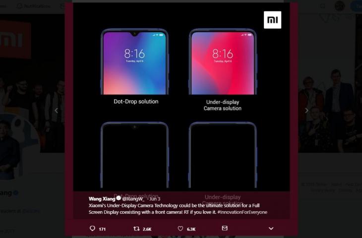 Xiaomi perkenalkan kamera di bawah layar. (twitter/XiangW_)