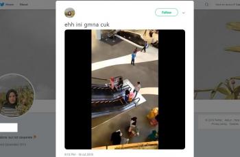 Panik naik eskalator hingga jadi guyonan. (twitter/awnadd)