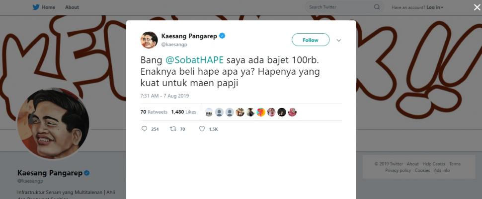 Kaesang Pangarep minta rekomendasi smartphone. (twitter/kaesangp)