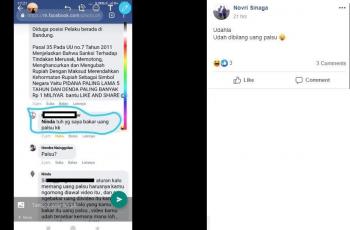 Ia mengaku membakar uang palsu di salah satu komentar saat postingannya diserbut netizen. (Facebook/ Novri Sinaga)