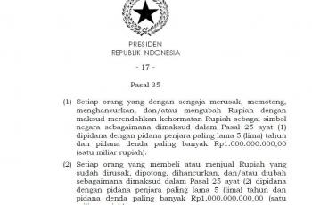 UU No. 7 tahun 2011 pasal 35. (Softcopy dokumen Bank Indonesia)