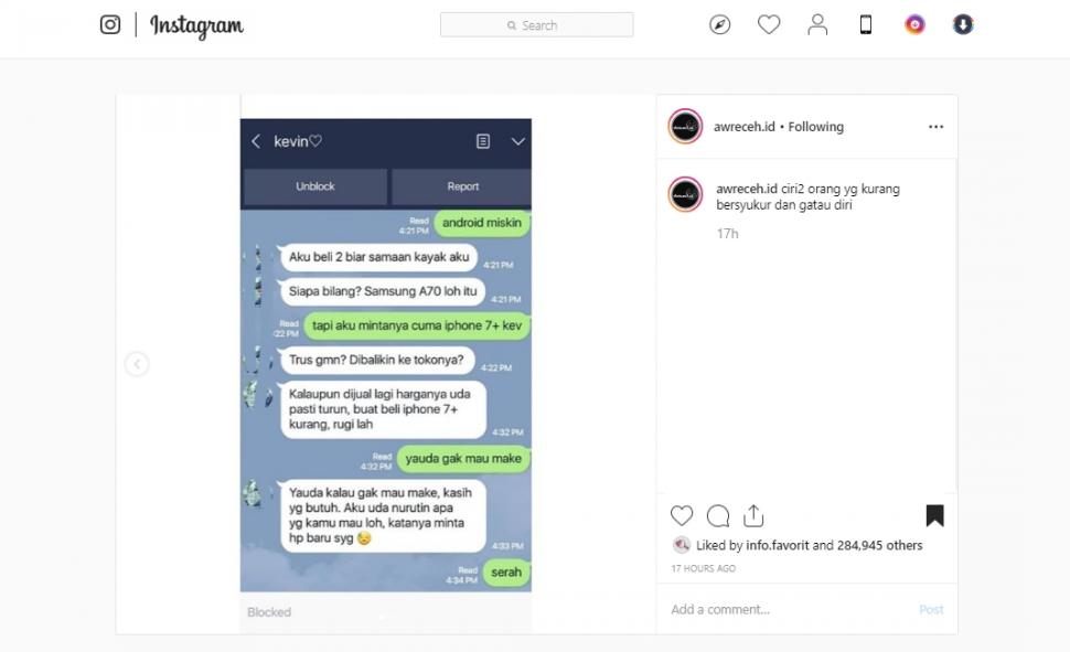 Ngambek karena diberi smartphone Android. (instagram/awreceh.id)