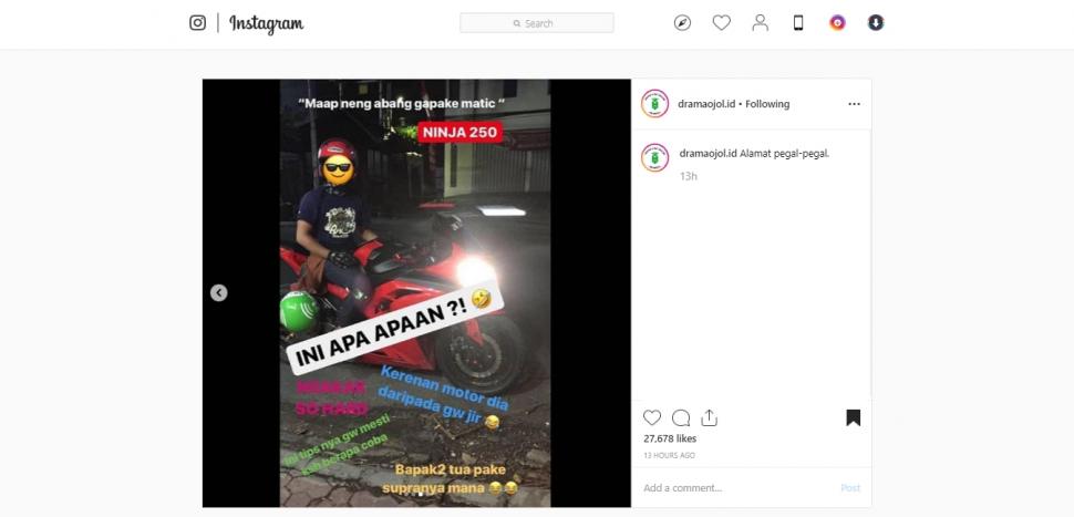Driver ojol pakai motor Rp 59 juta. (instagram/dramaojol.id)