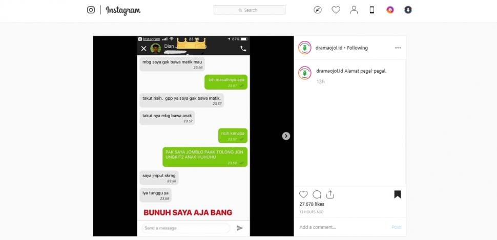 Driver ojol pakai motor Rp 59 juta. (instagram/dramaojol.id)