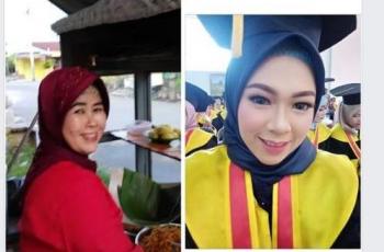 Erni Susasnti dengan foto ibunya semasa masih hidup. (Facebook/ Erni Susanti)