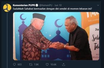 Halal bi Halal Kementerian PUPR pertemukan Pak Menteri dengan Pak Basuki. (Twitter/ @KemenPU)