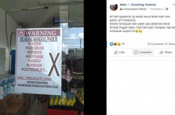 Poster dilarang mangkal yang bikin netizen ngakak. (Facebook/ Setio)
