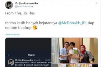 Komika yang mendapatkan hadiah dari McD ini bikin netizen heboh. (Twitter/ arditerwandha)
