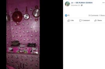 Tampilan dapur yang penuh aksesori Hello Kitty. (Facebook/ Jo)
