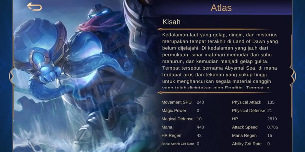 Latar belakang hero Atlas Mobile Legends. (HiTekno.com)