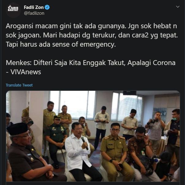 Fadli Zon disebut nyinyir. (twitter/fadlizon)