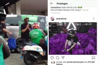 Atta Halilintar terekam bagi-bagi paket untuk driver ojol. (Instagram/ ifotainment)