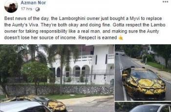 Postingan yang mengabarkan bahwa kedua pihak telah berdamai dan pemilik Lambo memberikan mobil baru pada emak-emak. (Facebook/ Azman Nor)