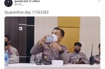 Postingan yang menampakkan polisi meminum air saat memakai masker ini viral di media sosial. (Twitter/ diter__)