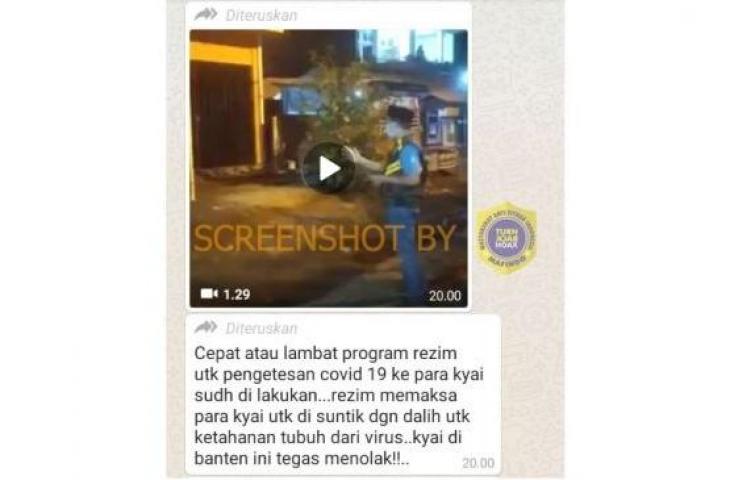 Cek Fakta, Konten hoax mengenai seorang kiai yang menolak disuntik di Banten. (Turnbackhoax.id)