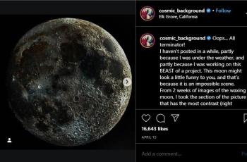Foto kawah Bulan karya Andrew McCarthy. (instagram/cosmic_background)