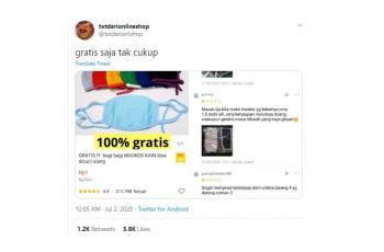Bagi masker gratis malah banjir review jelek. (Twitter/@txtdarionlshop)