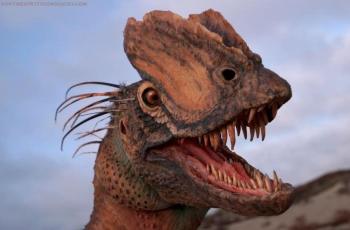 Ilustrasi kepala Dilophosaurus. (Press Release Eurek Alert/ The Saint George Dinosaur Discovery Site/ Brian Engh)