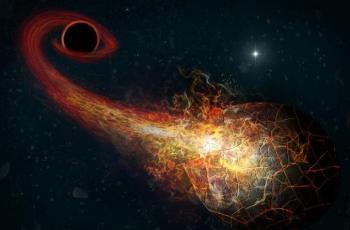 Ilustrasi sebuah komet yang tersedot lubang hitam. (Press Release Harvard University/ M Weiss)