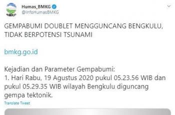 Informasi gempa Bengkulu dari BMKG. (Twitter/ InfoHumasBMKG)