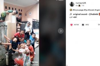 Perjuangan selfie deretan bocah ini bikin netizen salfok. (TikTok/ nurrayni25)