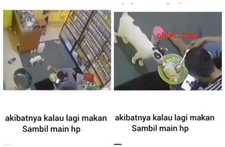 Akibat makan sambil main HP. (Twitter.@recehtapisyng)