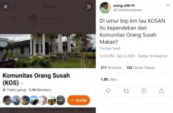 Grup Facebook ungkap kepanjangan Kos. (twitter/Txtdrkemiskinan)