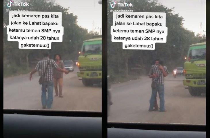 Video bapak-bapak ketemu sahabat lama. (TikTok/vaneshaasss_)
