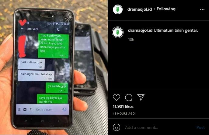 Driver ojol dapat ultimatum dari customer. (instagram/dramaojol.id)