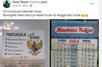 Kalender jadul ini menarik perhatian netizen. (Facebook/ Gede Tenan via INDONESIA TEMPO DOELOE)