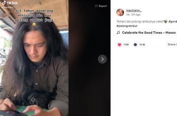 Cewek yang menemani doi potong rambut ini menarik perhatian netizen. (TikTok/ @inachann_)