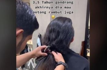 Cewek yang menemani doi potong rambut ini menarik perhatian netizen. (TikTok/ @inachann_)