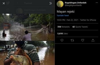 Temuan bapak-bapak saat banjir. (twitter/kegblgnunfaedh)