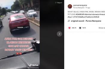 Mobil mewah yang diduga menghalangi Damkar ini bikin netizen geregetan. (TikTok/ @purwanarayana)