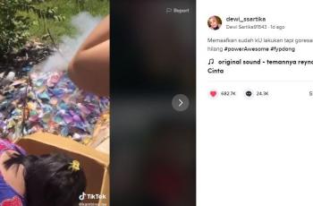 Curhatan wanita yang membakar suvenir gegara ditinggalkan tunangannya ini bikin netizen sedih. (TikTok/ @dewi_ssartika)