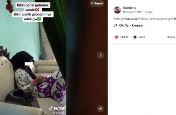Pria yang bajak HP adiknya bikin netizen ngakak. (TikTok/ @bmrbima)