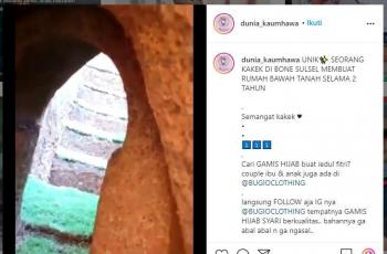 Kakek bangun rumah bawah tanah, gali sendiri selama dua tahun. (Instagram/ dunia_kaumhawa)
