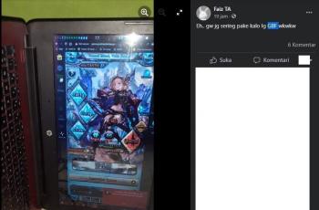 Dedikasi gamer dalam main game mobile Uma Musume Prettu Derby di laptop. (Facebook/ Megamin)