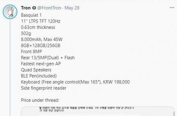 Bocoran spesifikasi Samsung Galaxy Tab S8. (Twitter/ FrontTron)