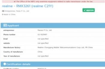 Realme C21Y lolos sertifikasi di NBTC Thailand. (NBTC via Gizmochina)