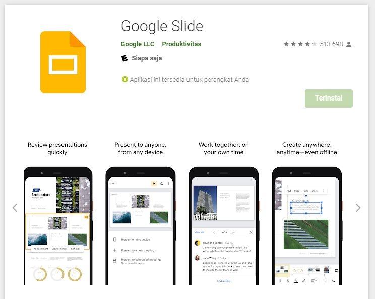 Aplikasi Presentasi - Google Slide. (Google Play Store)