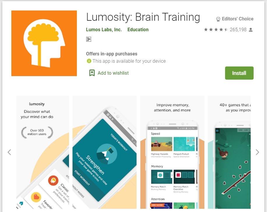 Game Asah Otak - Lumosity: Brain Training. (Google Play Store)