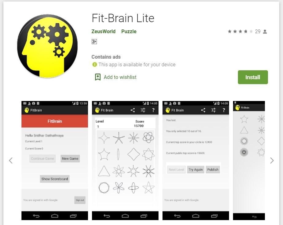Game Asah Otak - Fit Brain. (Google Play Store)